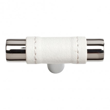 Zanzibar White Leather Knob - Polished Chrome