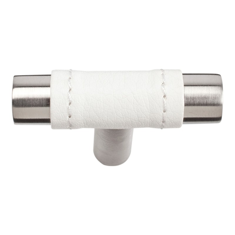 Zanzibar White Leather Knob - Stainless Steel