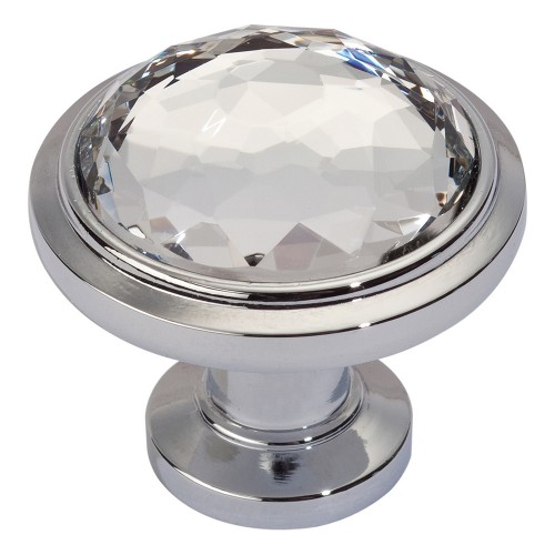 Crystal Round Knob - Polished Chrome