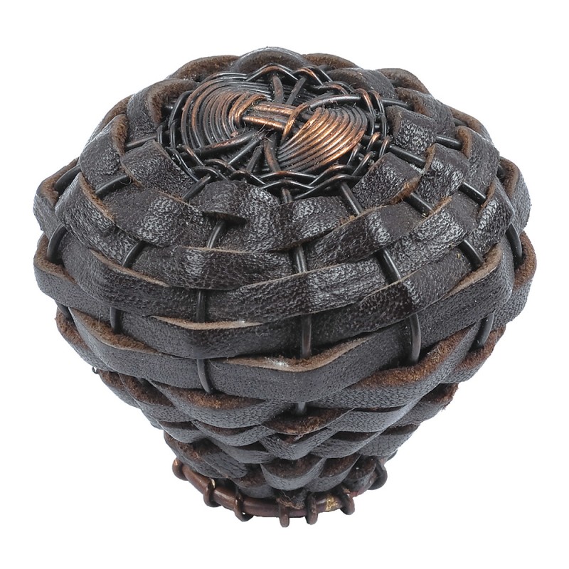 Hamptons LargeEspresso Leather Knob - Aged Bronze