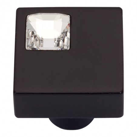 Off Center Swarovski Crystal Square Knob - Matte Black