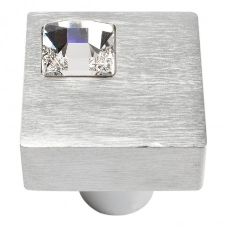 Off Center Swarovski Crystal Square Knob - Matte Chrome