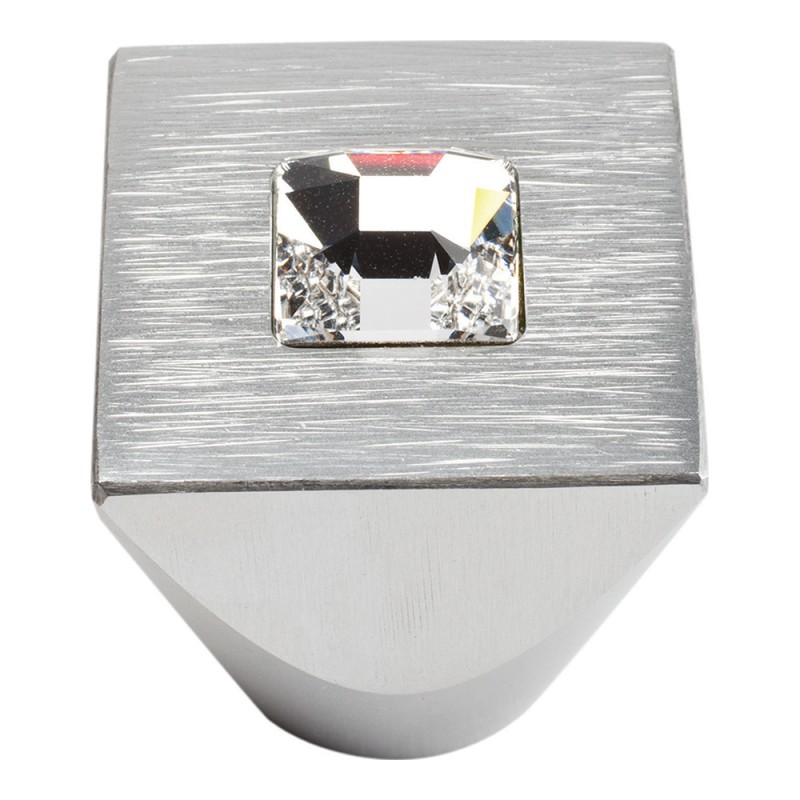 Centered Swarovski Crystal Square Knob - Matte Chrome