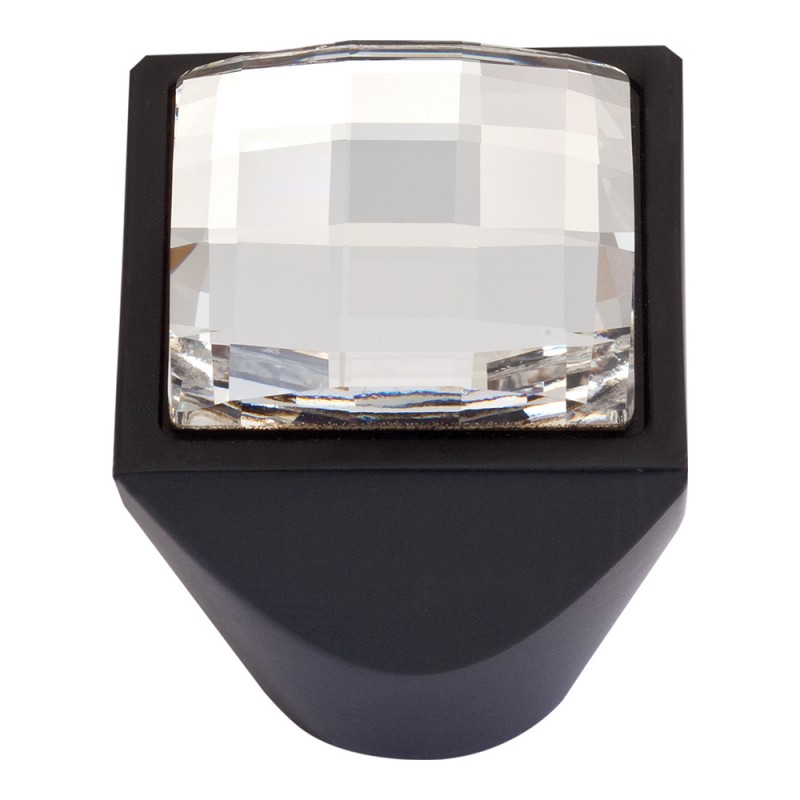 Large Swarovski Crystal Square Knob - Matte Black