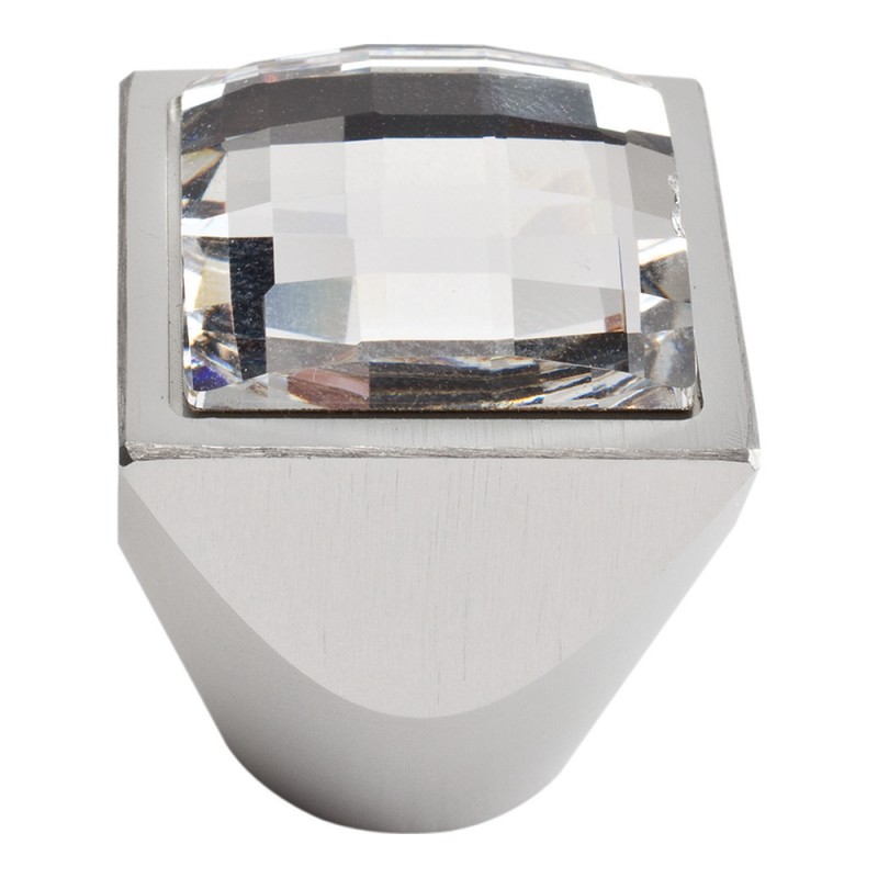 Large Swarovski Crystal Square Knob - Matte Chrome