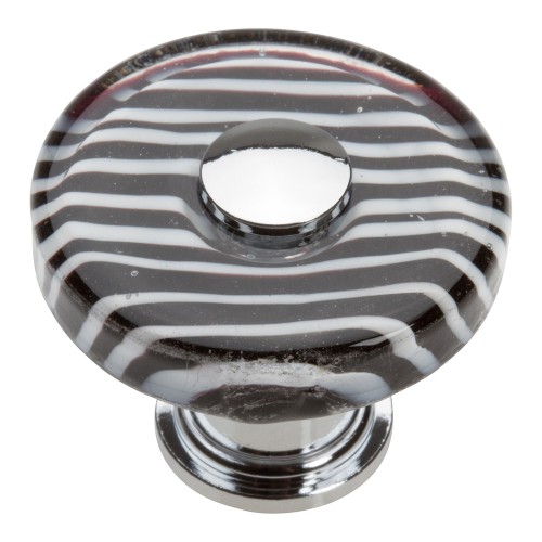Zebra Round Glass Knob - Polished Chrome