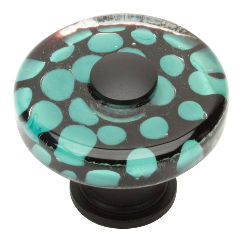 Emerald Polka Dot Round Glass Knob - Matte Black