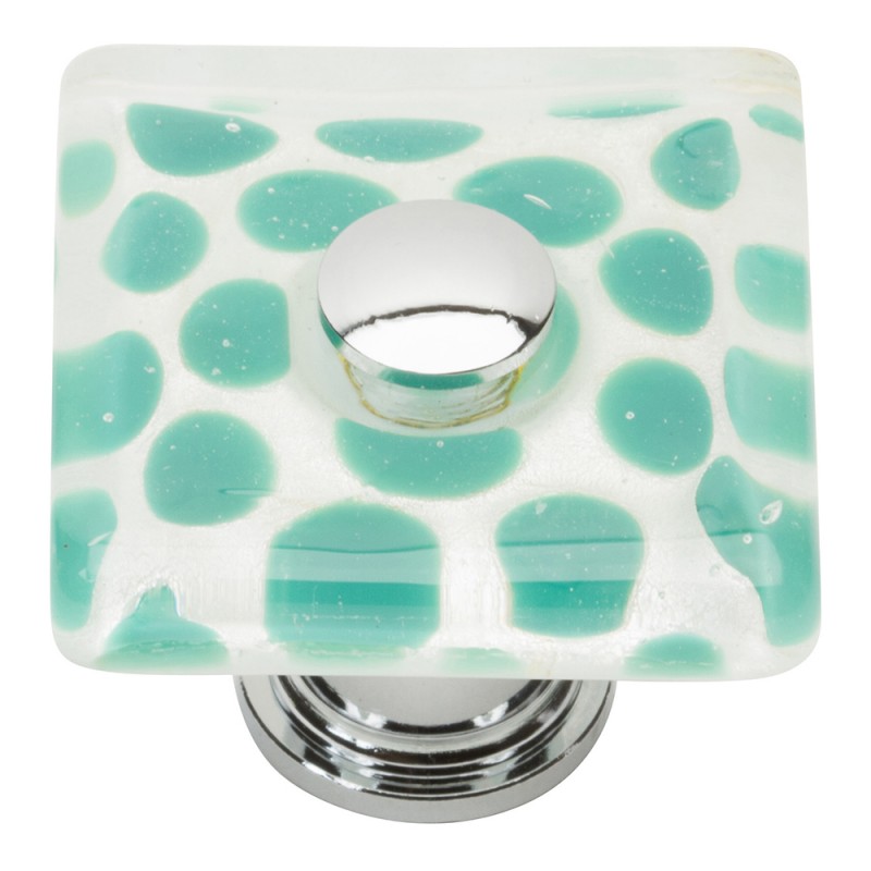 Emerald Polka Dot SquareGlass Knob - Polished Chrome