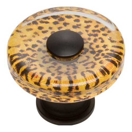 Cheetah Round Glass Knob - Matte Black