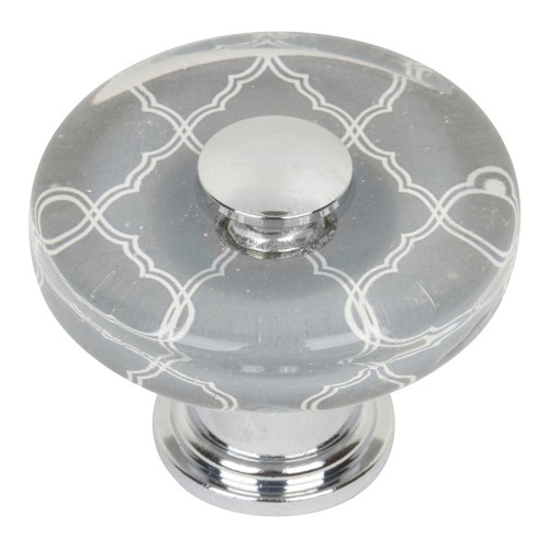 Quatrefoil Round Glass Knob - Polished Chrome