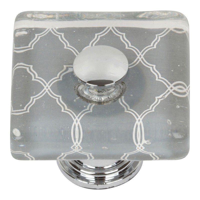 Quatrefoil SquareGlass Knob - Polished Chrome