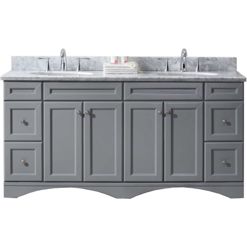 Talisa 72" Double Bathroom Vanity in Grey with Marble Top and Round Sink with Mirror