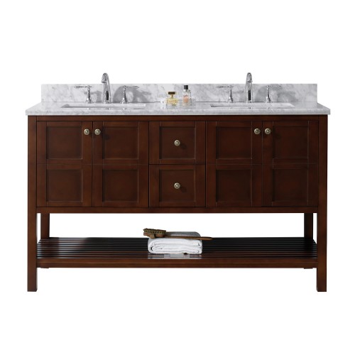 Winterfell 60" Double Bathroom Vanity in Cherry with Marble Top and Square Sink 