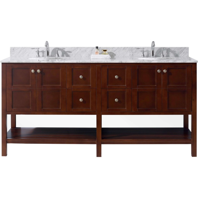Winterfell 72" Double Bathroom Vanity in Cherry with Marble Top and Round Sink 