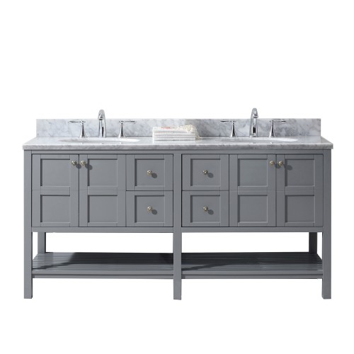Winterfell 72" Double Bathroom Vanity in Grey with Marble Top and Round Sink 