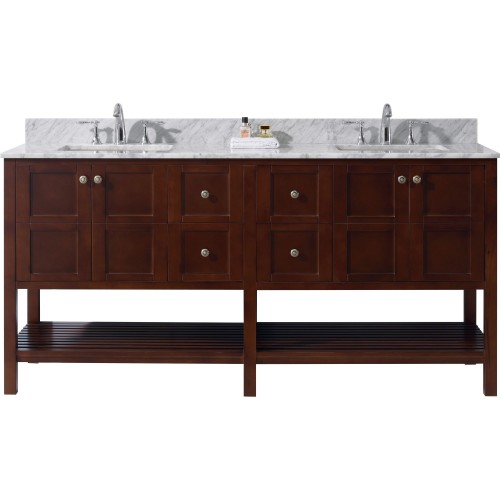 Winterfell 72" Double Bathroom Vanity in Cherry with Marble Top and Square Sink 