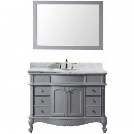 Norhaven 48" Single Bathroom Vanity in Grey with Marble Top and Round Sink with Mirror