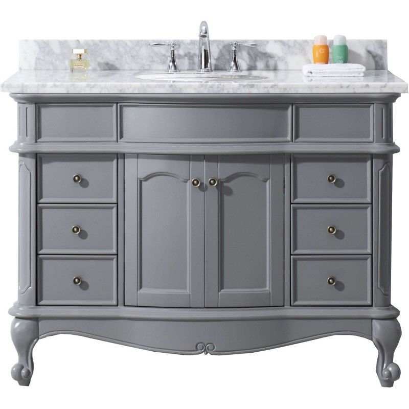 Norhaven 48" Single Bathroom Vanity in Grey with Marble Top and Round Sink 