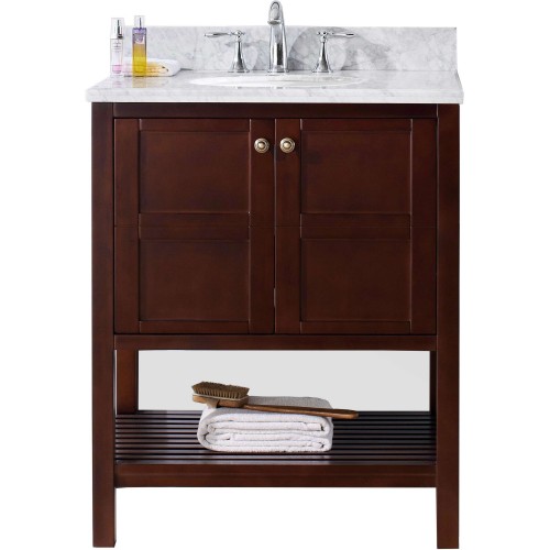 Winterfell 30" Single Bathroom Vanity in Cherry with Marble Top and Round Sink 