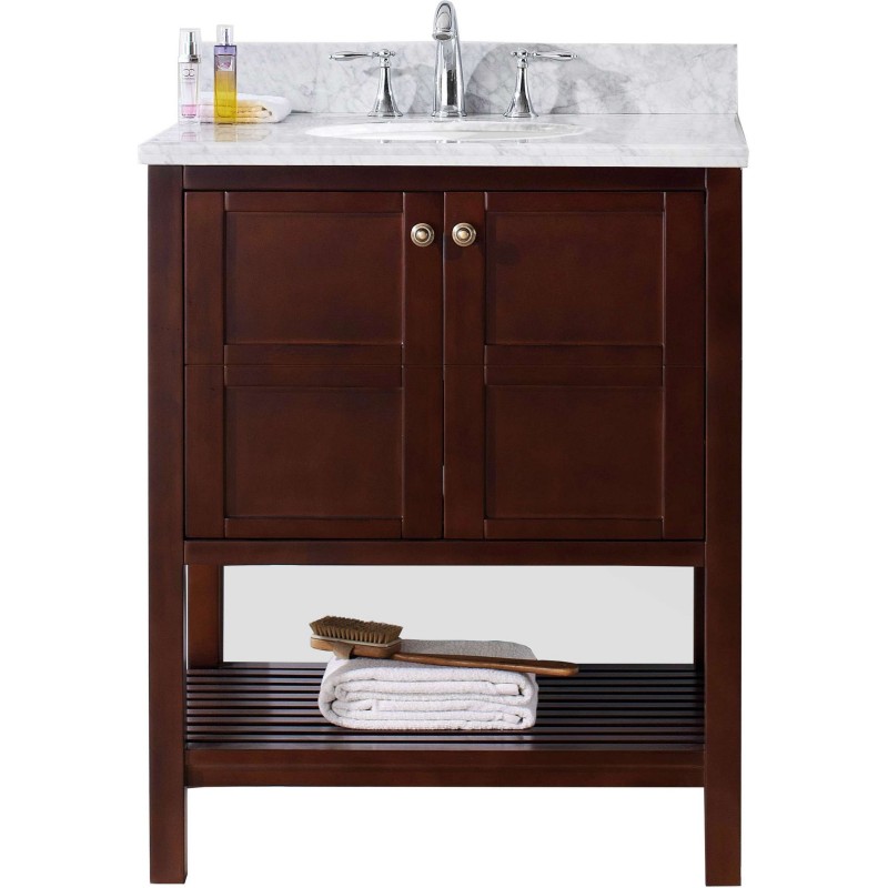 Winterfell 30" Single Bathroom Vanity in Cherry with Marble Top and Round Sink 