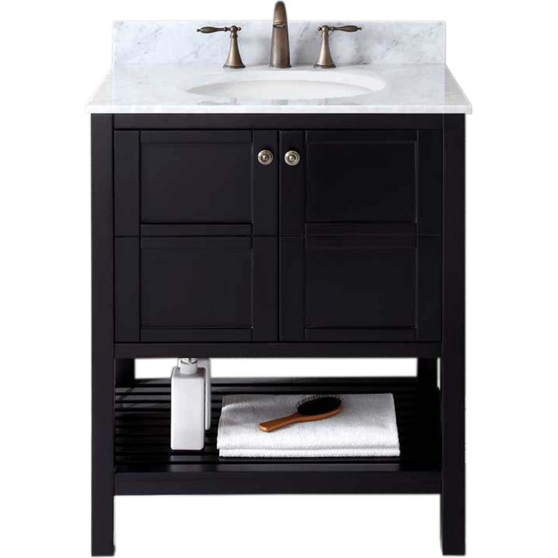 Winterfell 30" Single Bathroom Vanity in Espresso with Marble Top and Round Sink 