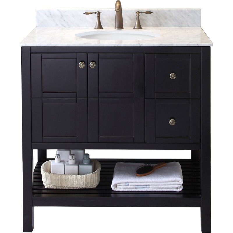 Winterfell 36" Single Bathroom Vanity in Espresso with Marble Top and Round Sink 