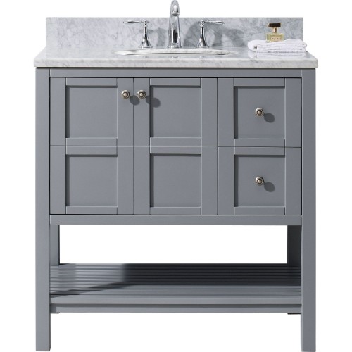 Winterfell 36" Single Bathroom Vanity in Grey with Marble Top and Round Sink 