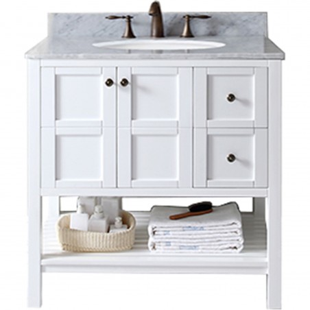 Winterfell 36" Single Bathroom Vanity in White with Marble Top and Round Sink 