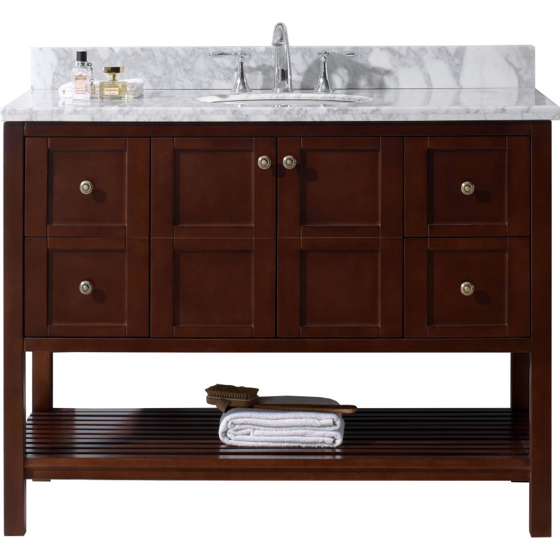 Winterfell 48" Single Bathroom Vanity in Cherry with Marble Top and Round Sink 