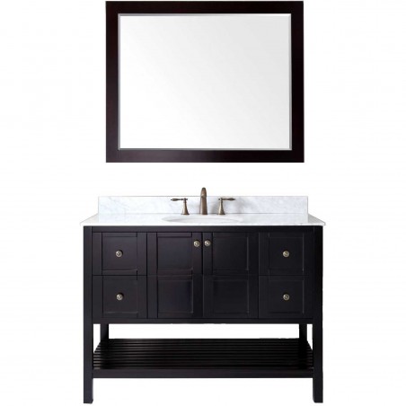 Winterfell 48" Single Bathroom Vanity in Espresso with Marble Top and Round Sink with Mirror