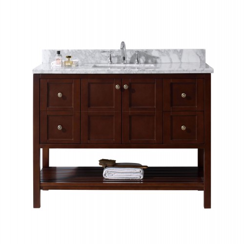 Winterfell 48" Single Bathroom Vanity in Cherry with Marble Top and Square Sink with Mirror