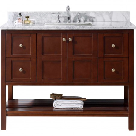 Winterfell 48" Single Bathroom Vanity in Cherry with Marble Top and Square Sink 