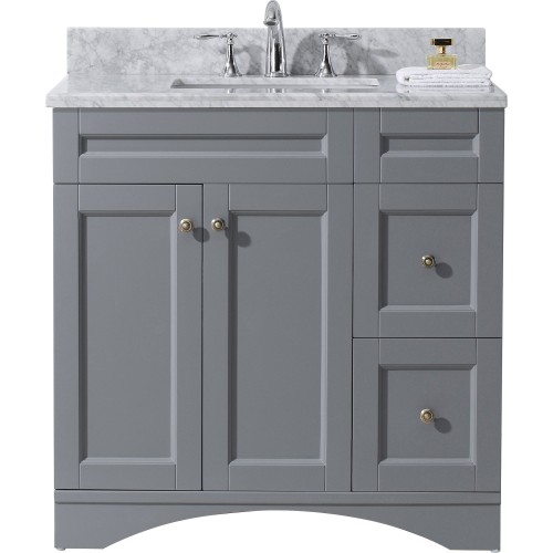 Elise 36" Single Bathroom Vanity in Grey with Marble Top and Square Sink 