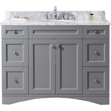 Elise 48" Single Bathroom Vanity in Grey with Marble Top and Round Sink with Mirror