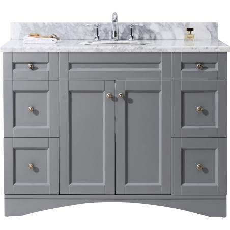 Elise 48" Single Bathroom Vanity in Grey with Marble Top and Round Sink 