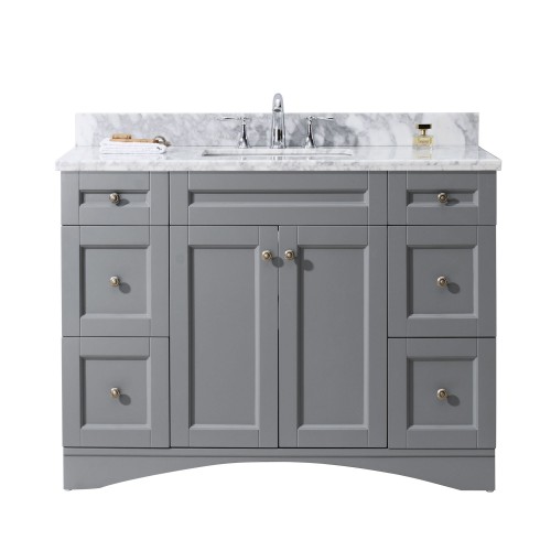 Elise 48" Single Bathroom Vanity in Grey with Marble Top and Square Sink with Mirror