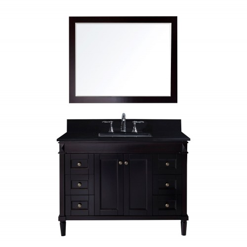 Tiffany 48" Single Bathroom Vanity in Espresso with Black Galaxy Granite Top and Square Sink with Mirror