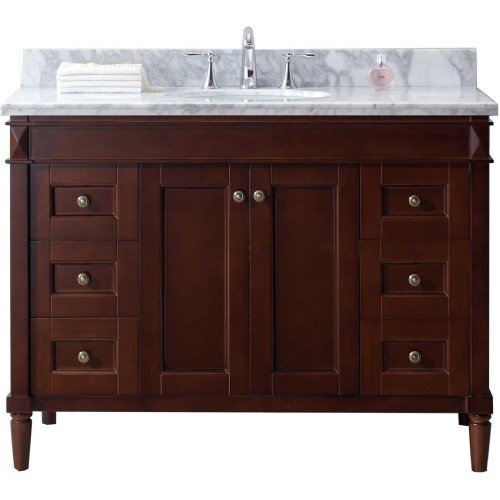 Tiffany 48" Single Bathroom Vanity in Cherry with Marble Top and Round Sink with Mirror