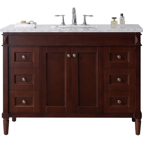 Tiffany 48" Single Bathroom Vanity in Cherry with Marble Top and Round Sink 