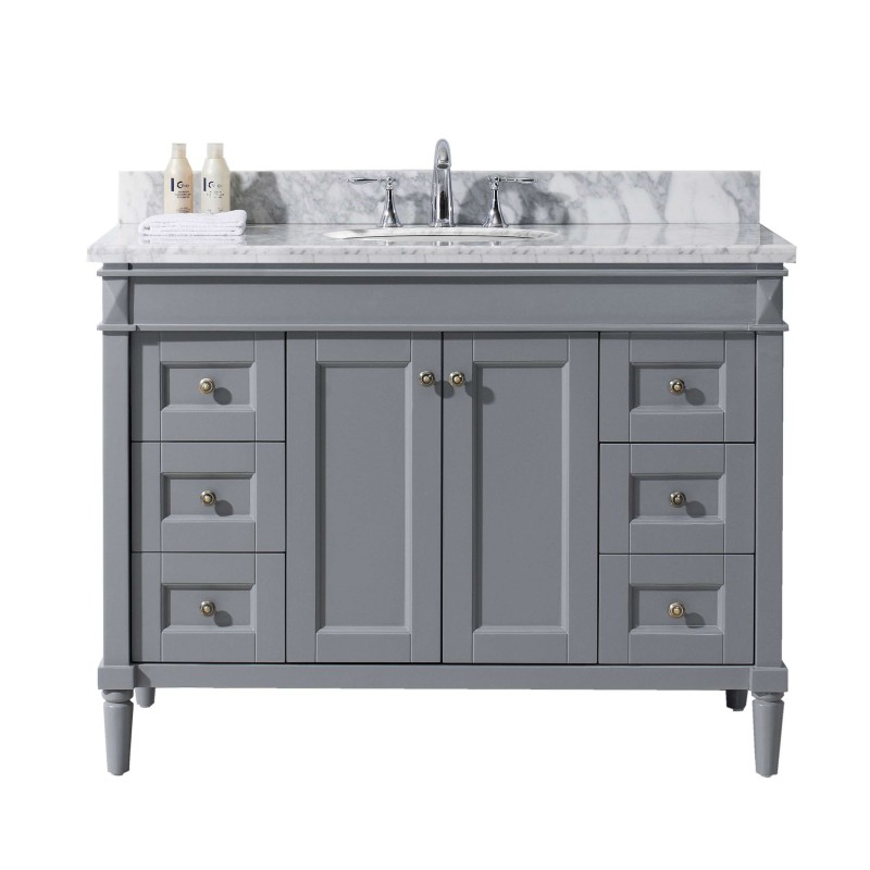 Tiffany 48" Single Bathroom Vanity in Grey with Marble Top and Round Sink 