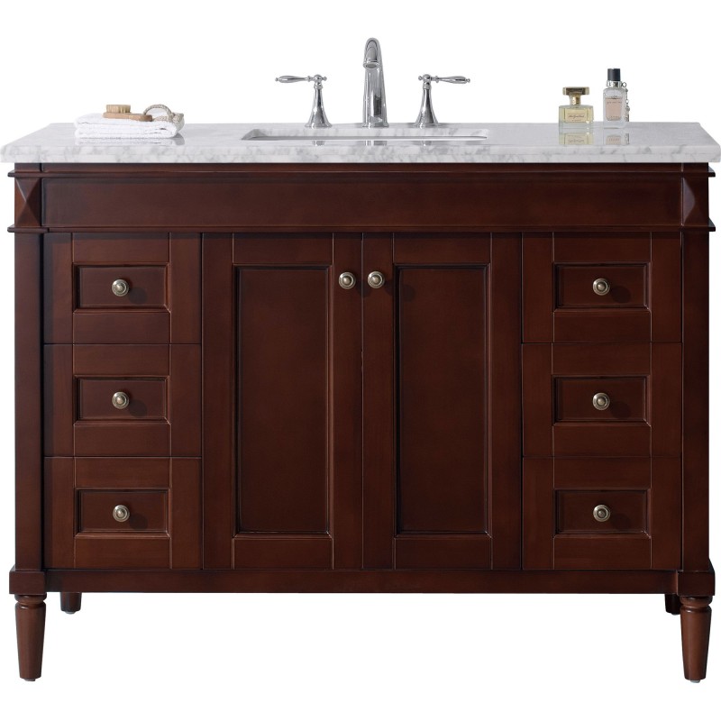 Tiffany 48" Single Bathroom Vanity in Cherry with Marble Top and Square Sink 