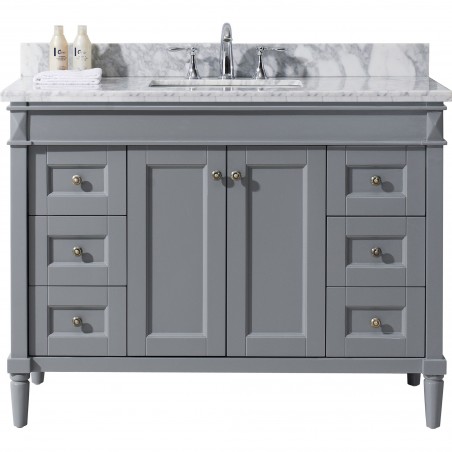 Tiffany 48" Single Bathroom Vanity in Grey with Marble Top and Square Sink 