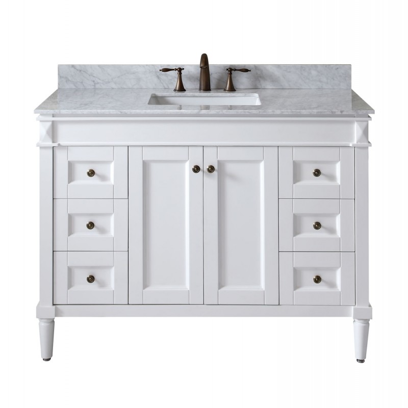 Tiffany 48" Single Bathroom Vanity in White with Marble Top and Square Sink 