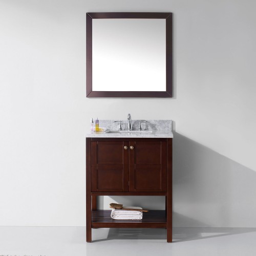 Winterfell 30" Single Bathroom Vanity in Cherry with Marble Top and Square Sink with Mirror