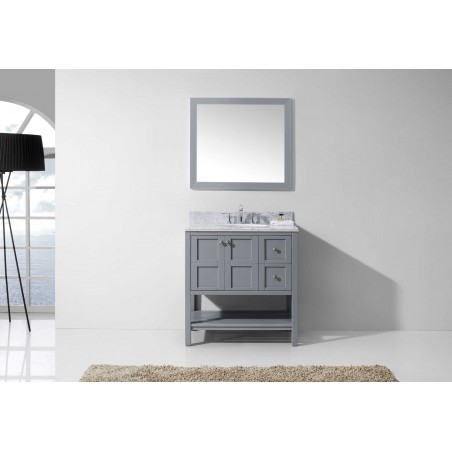 Winterfell 36" Single Bathroom Vanity in Grey with Marble Top and Round Sink with Mirror