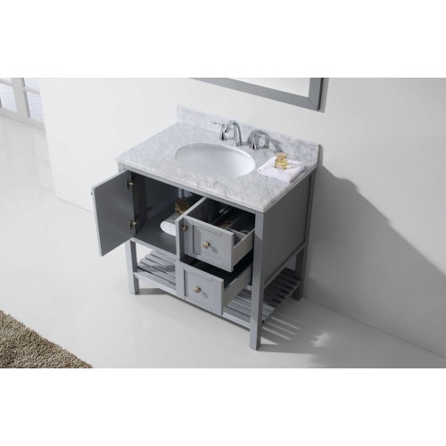 Winterfell 36" Single Bathroom Vanity in Grey with Marble Top and Round Sink with Mirror