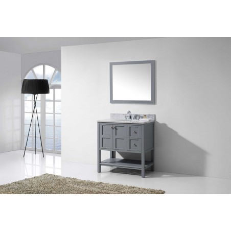 Winterfell 36" Single Bathroom Vanity in Grey with Marble Top and Round Sink with Mirror