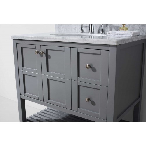 Winterfell 36" Single Bathroom Vanity in Grey with Marble Top and Round Sink with Mirror