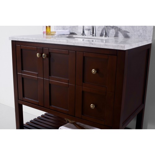 Winterfell 36" Single Bathroom Vanity in Cherry with Marble Top and Square Sink with Mirror