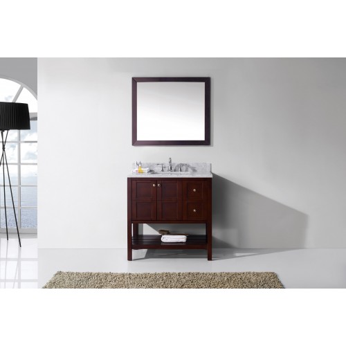 Winterfell 36" Single Bathroom Vanity in Cherry with Marble Top and Square Sink with Mirror